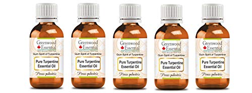 Image of Greenwood Essential Turpentine Essential Oil (Pinus palustris)-Gum Spirit of Turpentine Pure | Non-Sticky | Non-greasy | Lightweight | Men & Women | All Skin Types | Steam Distilled 100ml X 5