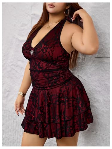 Image of BEAUDRM Women's Y2k Goth Mini Dress Grunge Punk V Neck Tie Back Halter Short Dresses Gothic Halloween Costumes