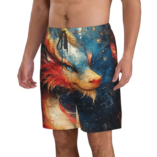 Men's Swim Trunks Beach Board Shorts Swimwear Bathing Suits - Dragon Magic Art2