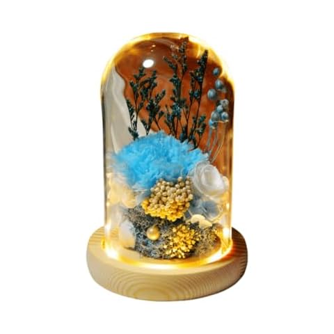 UVCDE Preserved Flowers-Sparkling Floral Gift with LED Lights，Eternal Flowers with Cylindrical Glass Dome，A Gift for Mom, Grandma, Girlfriend, Wife (Blue Carnation with Roses) Cover