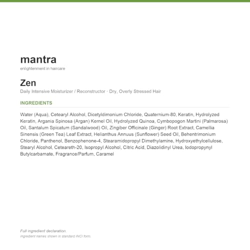 Mantra Zen Daily Intensive Moisturizer and Reconstructor, Deep Conditioning Treatment for Dry, Overly Stressed Hair, with Argan Oil and Green Tea Extract, pH 4.5 to 5.5 image 4