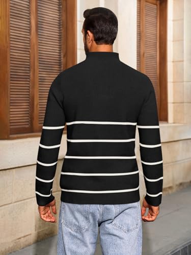 Runcati Mens Quarter Zip Pullover Mock Neck Striped Pullover Sweater Casual Fall Ligtweight Polo Sweaters4