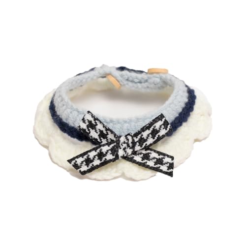 Wag&Winkペット 首輪 犬 猫 可愛い 調節可能 バンダナ よだれかけ 日系INS風 千鳥格 蝶結び レース 綿 S/M/Lサイズ 日常 おしゃれ プレゼント 軽量 安全 多機能 (千鳥格青, M)