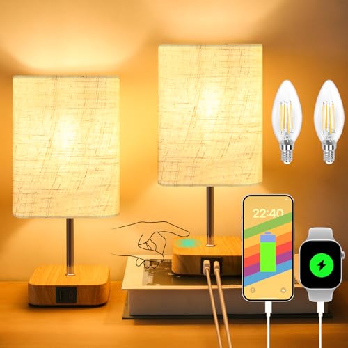 Controllo touch regolabile a 3 vie: questa lampada da tavolo con controllo touch offre 3 livelli di luminosità (basso, medio, alto), basta toccare la base della lampada con venature in legno per regolare la luminosità al 30%, 70%, 100%.