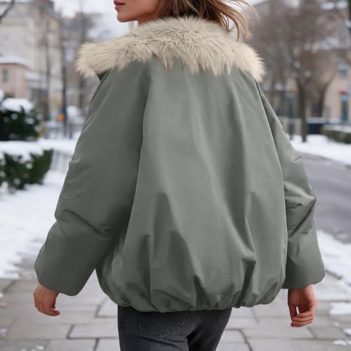 Puffer Jacket for Women with Faux Fur Lapel Fall Winter Warm Padded Coats - image 3