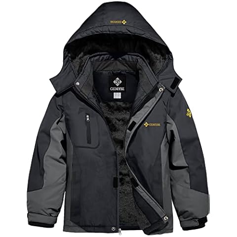 GEMYSE Boy's Waterproof Ski Snow Jacket Fleece Windproof Winter Jacket with Hood (Black Iron Grey,6/7) Cover
