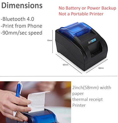 ATPOS Bluetooth 4.0 H58BT Thermal Receipt Printer | 58MM (2 Inch) Kiosk ESC/POS Print Billing Mobile Printing (No Battery) - Image 2