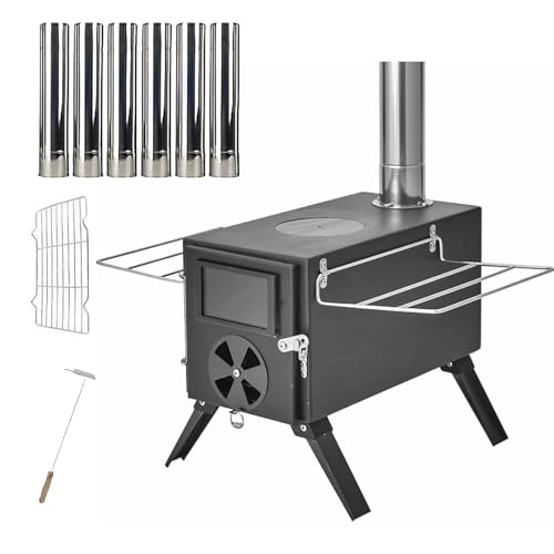 Estufa de Camping | 51.5 x 38.6 x 20 Cm | Negra | Estufa de Leña Para Tienda de Campaña | Estufa Portátil Para Camping, Estufa De Leña Portatil, Estufa de Camping, Accesorios Camping
