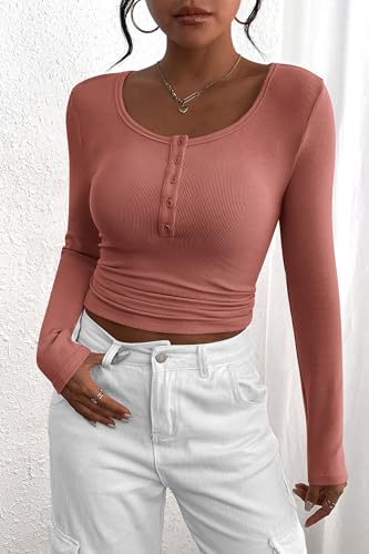 Image of PRETTYGARDEN Women's Fall Long Sleeve Henley T Shirts