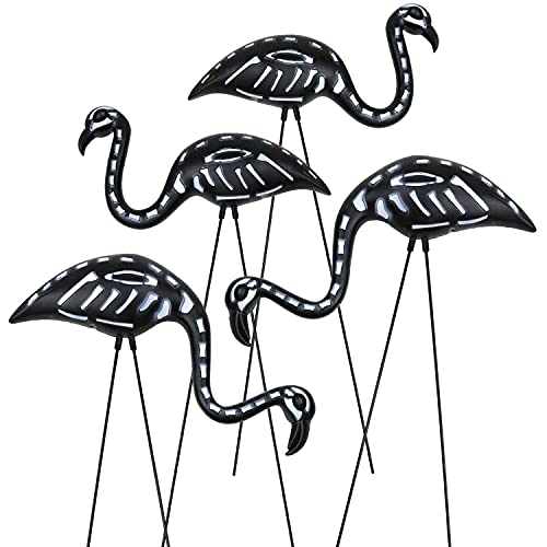 GiftExpress 4-Pack Small Halloween Black Flamingo Skeleton Zombie Flamingos Skull Flamingo with Stakes for Halloween Lawn Ornaments Spooky Graveyard Decorations