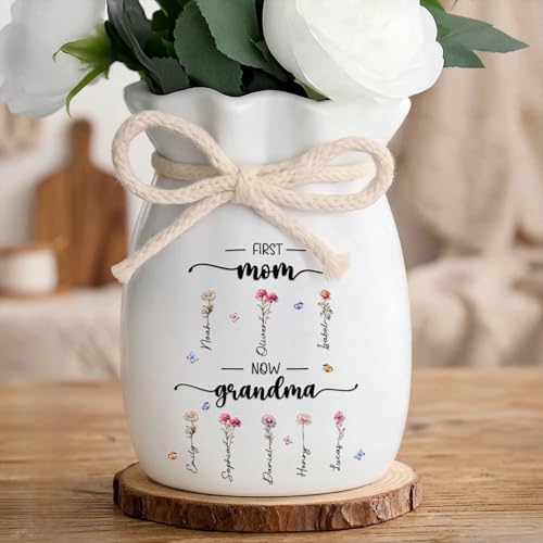 Pawfect House Gifts Personalized Flower Vase with Ribbon for Mothers Day First Mom Now Grandma Mothers Birthday Gifts for Mom Nana Gigi Grandmas Garden Vase Mothers Day Decorations
