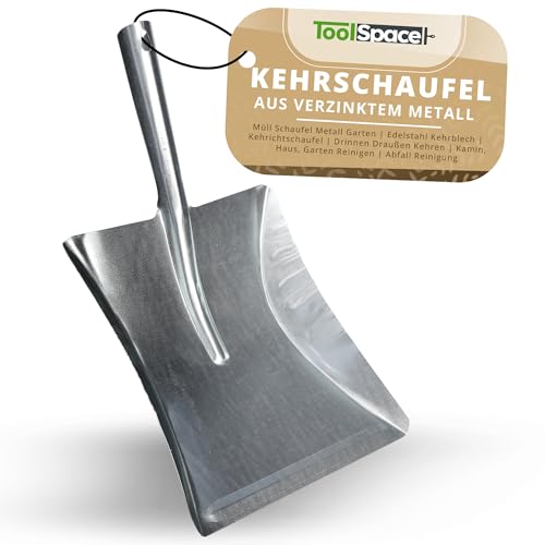 ToolSpace Kehrschaufel aus verzinktem Metall - Müll Schaufel Metall Garten | Edelstahl Kehrblech | Kehrichtschaufel | Drinnen Draußen Kehren | Kamin, Haus, Garten Reinigen | Abfall Reinigung