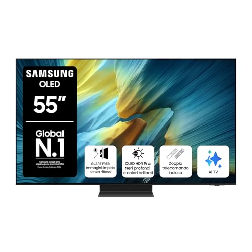 Samsung OLED 4K Vision AI Smart TV 55'' QE55S95FATXZT, NQ4 AI Gen4 Processor, 4K AI Upscaling, Glare Free, Dolby Atmos & OTS+, Infinity One Design, PACCHETTO INTRATTENIMENTO, 2025