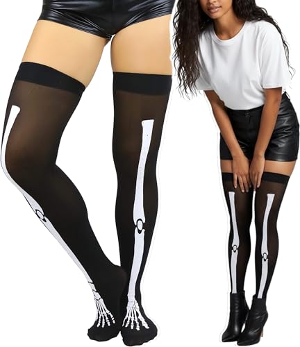 Image of ToBeInStyle Women's Scary Skeleton Leg Bones Halloween Hosiery Tights & Thigh High Stockings
