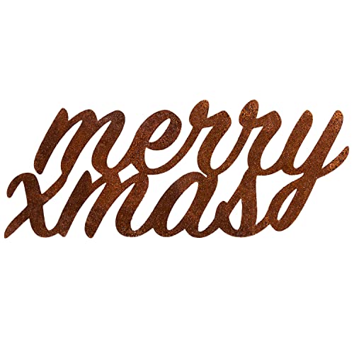 Deko Kind - Rostiges MerryXMas - 19x8cm - Wetterbeständig - Edelrost - Rost Gartenstecker - Metall - Gartenfigur - Rost Deko - Wanddeko - Merry X Mas – Frohe Weihnachten