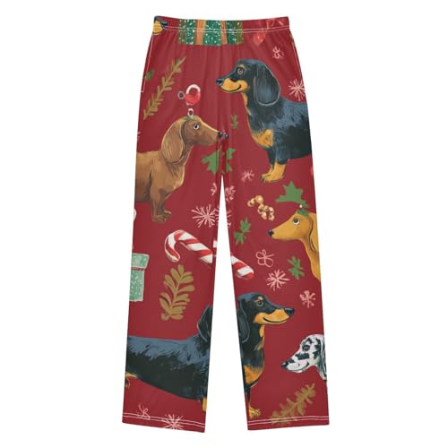 ZZXXB Dachshund Xmas Candy Cane Boys Long Pants Soft Trousers Elastic Waist Kids Lounge Bottoms with Pockets S-XL
