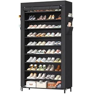 Simple Trending Tall Shoe Rack Organizer Holds 40 Pairs, 10 Tier Large Capacity Shoe Cabinet Storage with Cover for Closet, Black