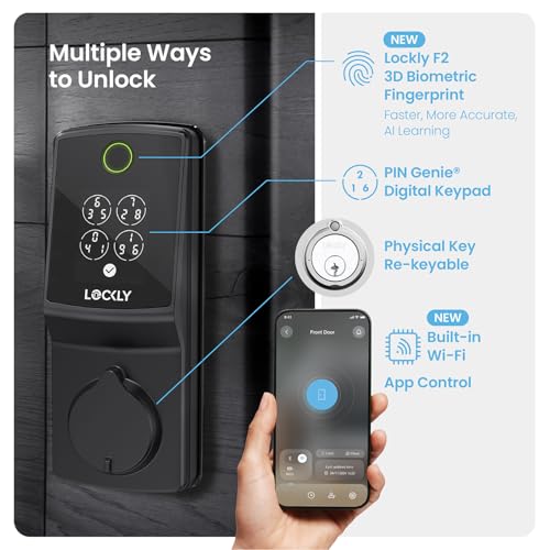 Lockly Secure Pro (2025 Latest Version), Smart Lock with Built-in Wi-Fi, New-Gen Fingerprint Door Lock, Keyless Entry Deadbolt, PIN Genie Keypad, Auto Lock, App Remote Control, Easy Installation thumbnail 2