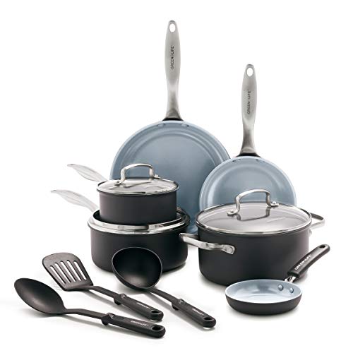 GreenLife Classic Pro Healthy Ceramic Nonstick, Cookware Pots and Pans Set, 12 Piece, Dark Gray