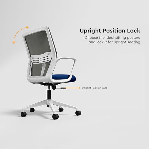 Image of Interio by Godrej Vurv Mesh Mid Back Study Chair (Royal Blue, Set of 2) | 1 Year Warranty | Ergonomic | Work from Home | Height Adjustable | Heavy Duty Polypropylene Base | DIY Installation
