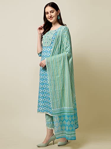 Image of MIRCHI FASHION Pure Cotton Floral Printed Kurta Set with Dupatta | 3 Piece Straight Fit Kurta Pant Set | Ethnic Office Wear Salwar Suit for Women