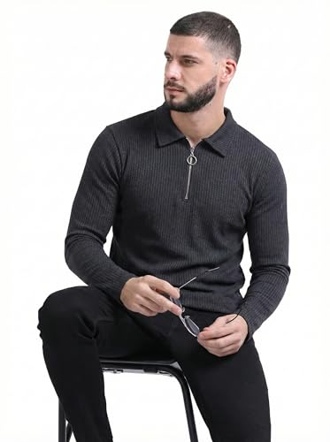 Image of fanideaz Premium Brand Zipper T Shirts for Men Elegant Collar Styles Trendy Polo Fashion Range for Casual Wear Party Textured Fabric Comfortable Fit Stylish Modern Outfit