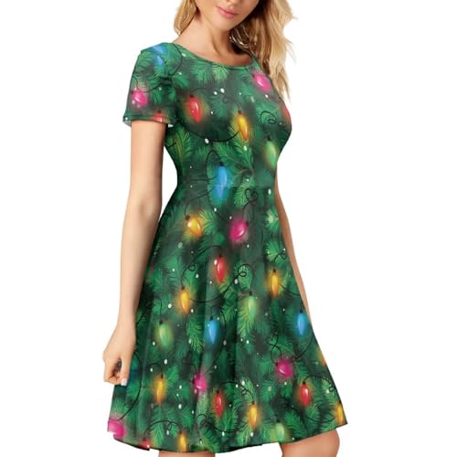 Image of Irisjudy T Shirt Dress for Women Short Sleeve Girls Short Sleeve Dress Plus Size, O Neck Knee Length Midi Dress for Ladies