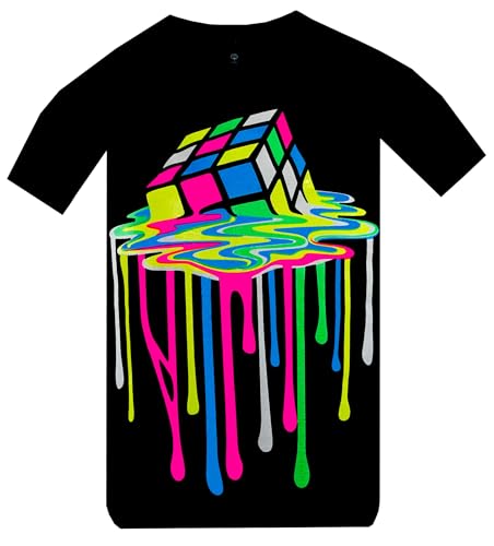 Ropa, Tools Genérico Playera Cubo Rubik Efecto Neon con Luz Negra (MX/US, Alfa, Mediano, Regular, Regular, Negro)