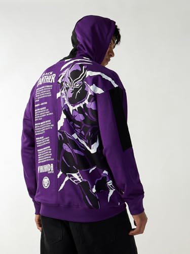 Image of Bewakoof X Marvel Black Panther Men's Polycotton Oversized Fit Hoodies | Hoodie for Men Winter Wear