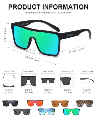 Image of GLINDAR Polarized Sunglasses Men Flat Top Womens, Oversized Square Shield | One Piece,Trendy,Lightweight,Driving