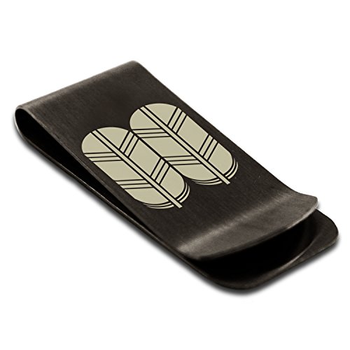 Tioneer Matte Black Stainless Steel Kikuchi Samurai Crest Money Clip Credit Card Holder