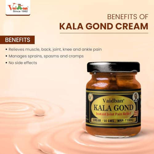 Image of Vaidban Kala Gond Pain Relief Cream | Ayurvedic Joint & Muscle Pain Relief | With Wintergreen Oil, Menthol & Laksha Guggul | Fast Acting Herbal Formula for Back, Knee & Body Pain | 50g