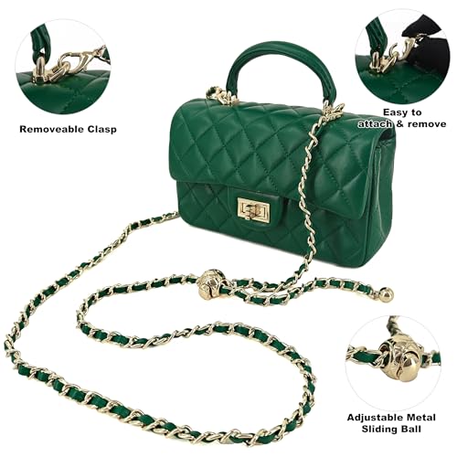 Image of M-ioi-M Small Quilted Crossbody Bag for Women, Genuine Leather Mini Shoulder Flap Purse with Gold Chain Strap & Top Handle