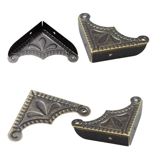 Image of 24Pcs Decorative Metal Box Corner Guard Protectors, 2.2 inch x 2.2 inch Antique Bronze Edge Covers for Furniture, Jewelry Boxes, Cabinets