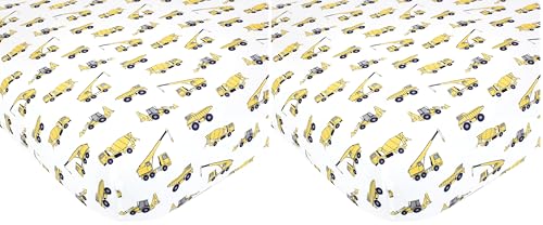 Image of Hudson Baby Unisex Baby Cotton Fitted Crib Sheet, Construction, One Size (Pack of 2)