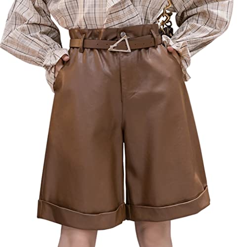 Short en faux cuir PU femmes taille haute pantalon jambe large en vrac chic