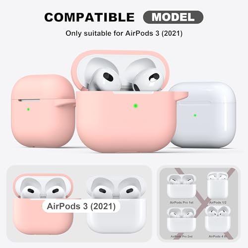 Image of R-fun AirPods 3 Case Cover, Silicone Protective Accessories Skin with Keychain Compatible with Apple AirPod 3rd Generation 2021 for Women Girl,Front LED Visible-Sand Pink