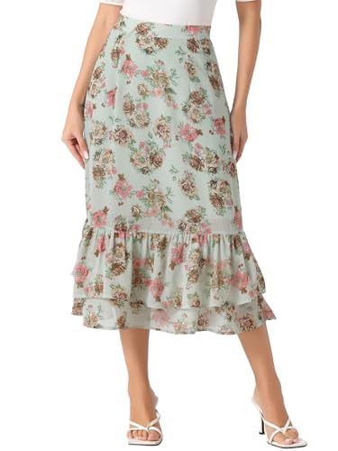 Jupe midi fluide Allegra K, jupe imprimée chic en mousseline de soie taille XL