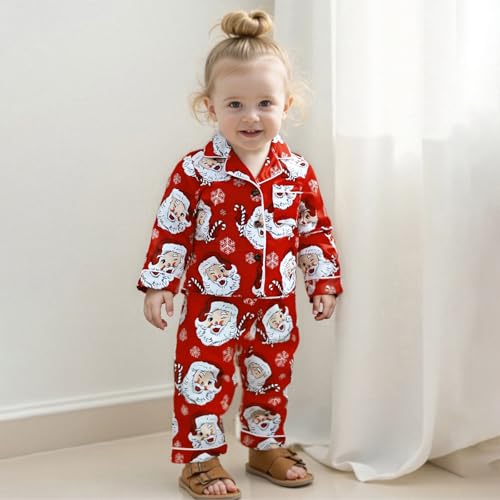 ZAXARRA Kids Boy Girl Christmas Pajamas Set Santa Print Shirts Tops Long Pants 2 Pieces Lounge Suit Sleepwear4