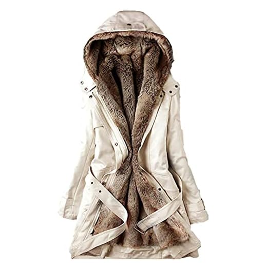 SGSD Vinterjacka, dam, lång, varm, elegant, fleece, huvjacka, mönstrad med huva, vinterkappa, fleecejacka, övergångsjacka, höst, parkas, midi, långa vinterjackor för kvinnor, damjacka, plyschjacka, A-beige, 3XL