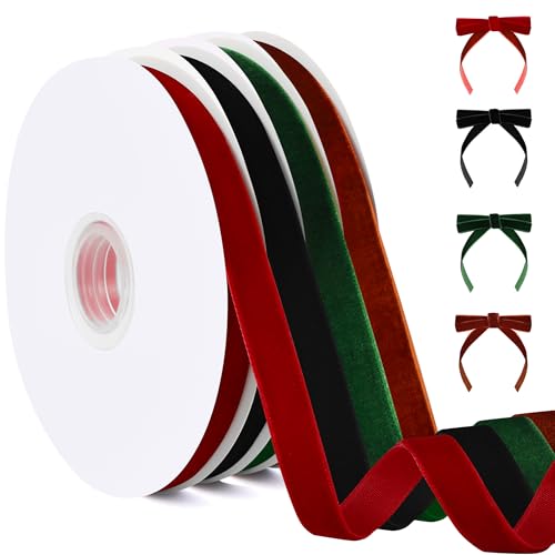 QOIUSO Christmas Velvet Ribbon Set 3/8' x 40 Yards...