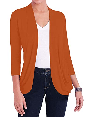 Women Casual Lightweight Cardigan 3/4 Sleeve Draped Open Front Soft Cardigans with Pockets