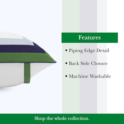 Image of kate spade new york Color Block Full /Queen Comforter Set, 300 Thread Count and 100% Cotton Cover, All Season 3 Piece Reversible Bedding Set, Machine Washable, Navy, Green and White