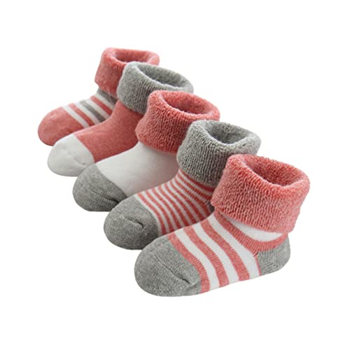FedMois Calcetines Térmicos de Invierno de Algodón para Bebés Pack de 5, Rojo, 0-6 meses