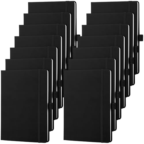Carnets de notes B5 pour l'école et le travail : lot de 14 cahiers noirs avec porte-stylo