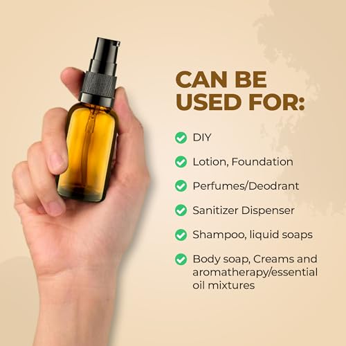 3 Pack Empty Refillable Glass Amber Pump Bottle Ideal for Lotion Cream Essential Oil Travel Small Container, 30ml3