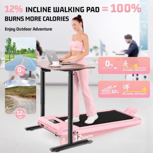 Image of FUNMILY Upgrade Walking Pad Folding Treadmill with 12% /15% Incline & Handle Bar, 3.5HP Foldable Under Desk Compact Treadmills for Home /Office /Gym, 400+lb Capacity, Shock Absorption