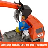 Matchbox Ciężarówka Koparka Duży pojazd z funkcją Zestaw z dużą ciężarówką, pojazdem w skali 1:64 i 4 akcesoriami budowlanymi, HPD64