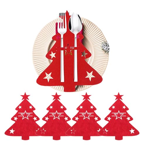 ASOENTIWOX 14 Stück Besteckhalter Weihnachten Filz, Tischdeko Weihnachten, Weihnachtsbaum Besteckhalter, Bestecktasche Weihnachts, Tafelgeschirr Deko (Messer und Gabeln sind nicht enthalten)