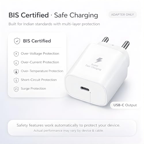Image of Novobit 25W C-Type Super Fast Adapter Compatible with Samsung Galaxy S /A /M /F Series | Novobit Super Fast Charger Adapter for S23 /S22 /S21 /21 fe /S20 /M14 5G /M34 /M54 /M53 /M33 /M13 /A34